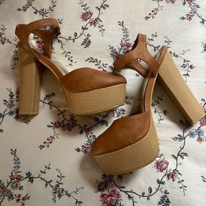 Brown Faux-Leather Pumps